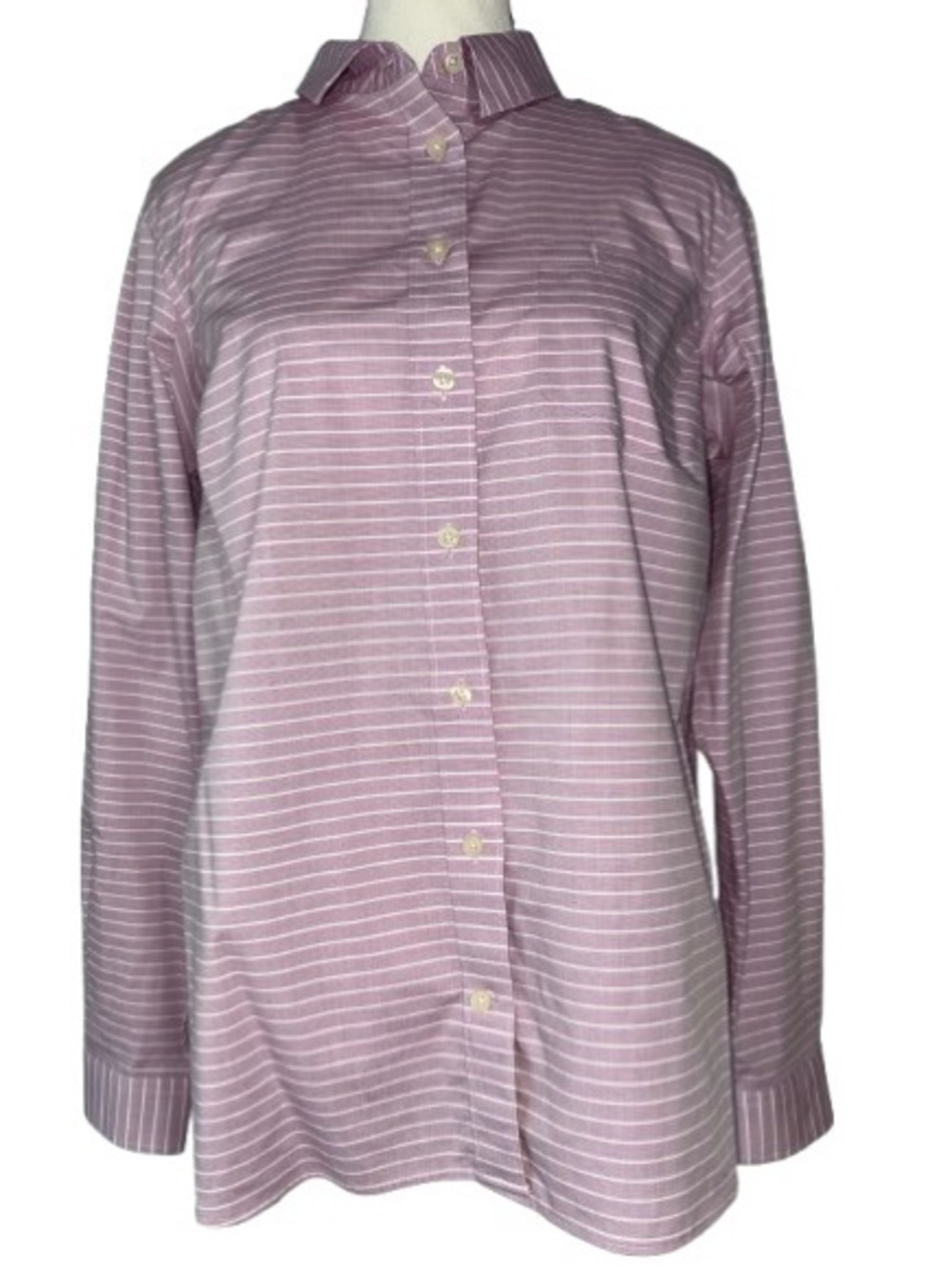Duluth Trading Co Women’s Purple/White Stripe Tailored Button-Down Shirt. Sz-M
